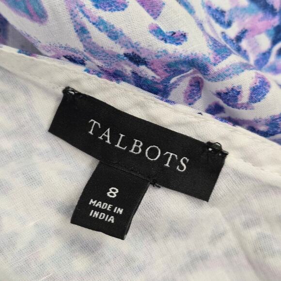 Talbots Tiered Maxi Dress 8 Watercolor Medallion Print Lined Cotton Sleeveless - Picture 7 of 11